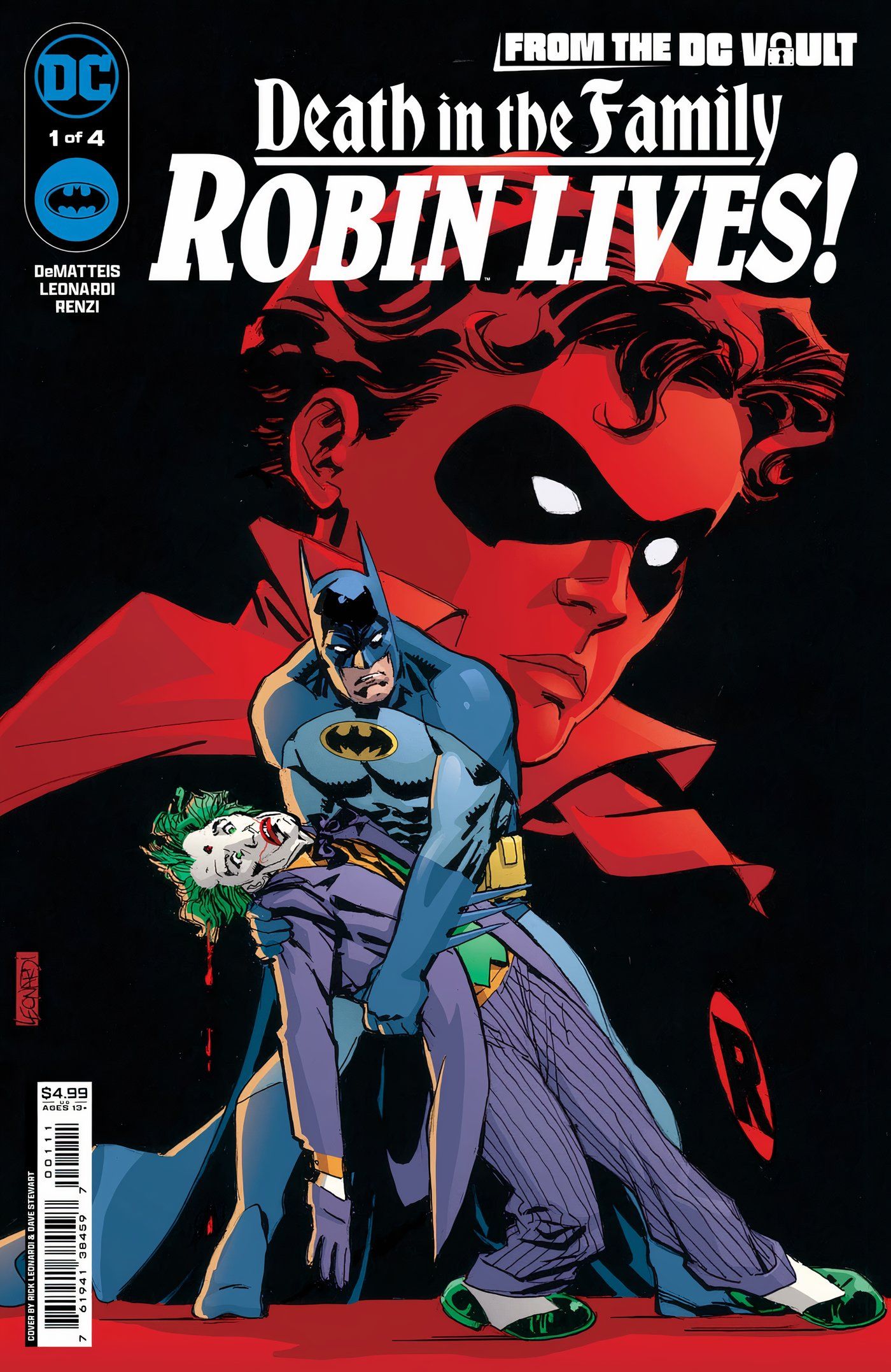 Do DC Vault Morte na Família Robin Lives 1 Capa principal: Batman segurando o Coringa com Jason Todd Robin ao fundo.