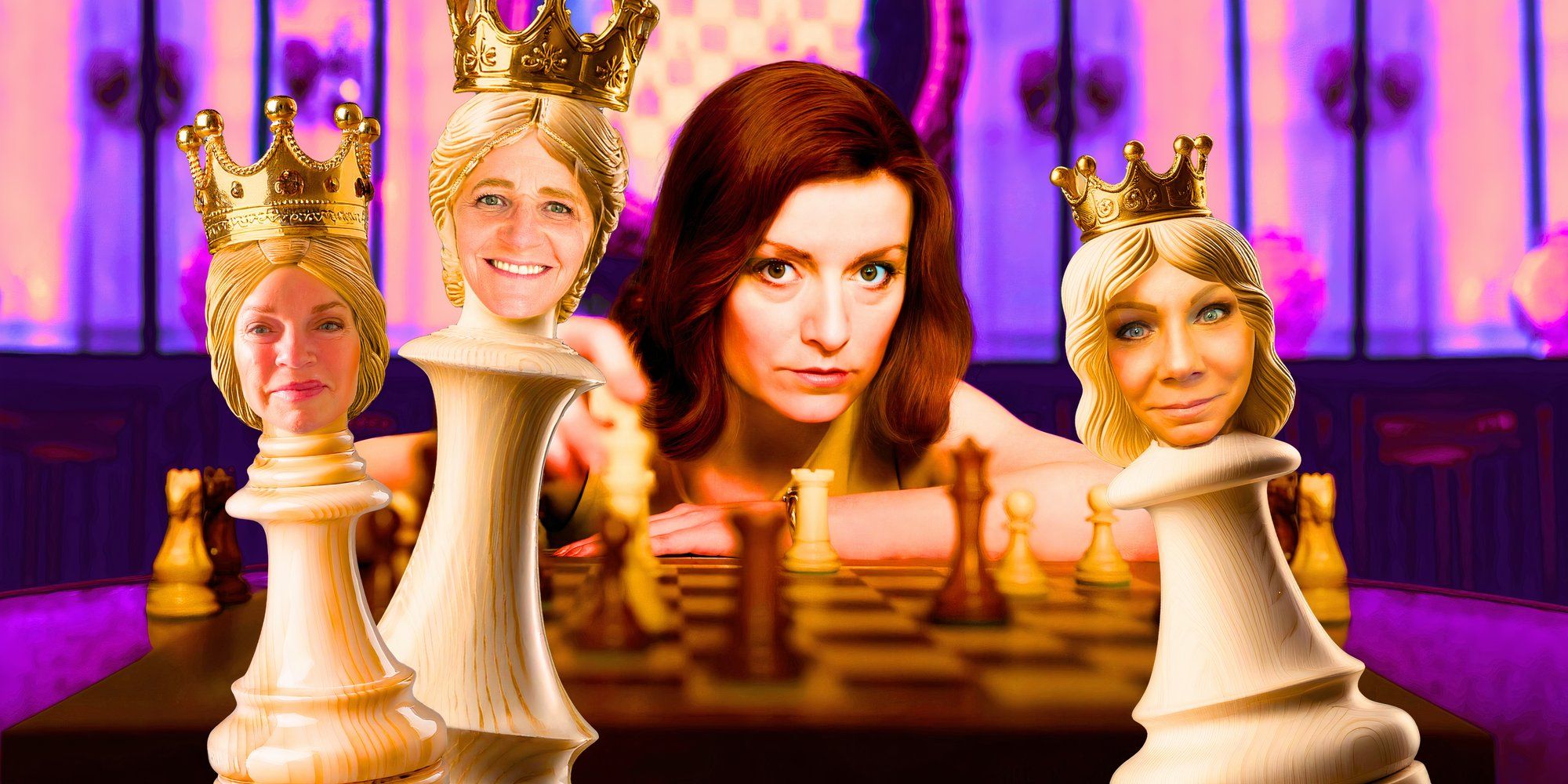 montage of Robyn Christine Janelle Meri Brown Sister Wives personified as chess pieces