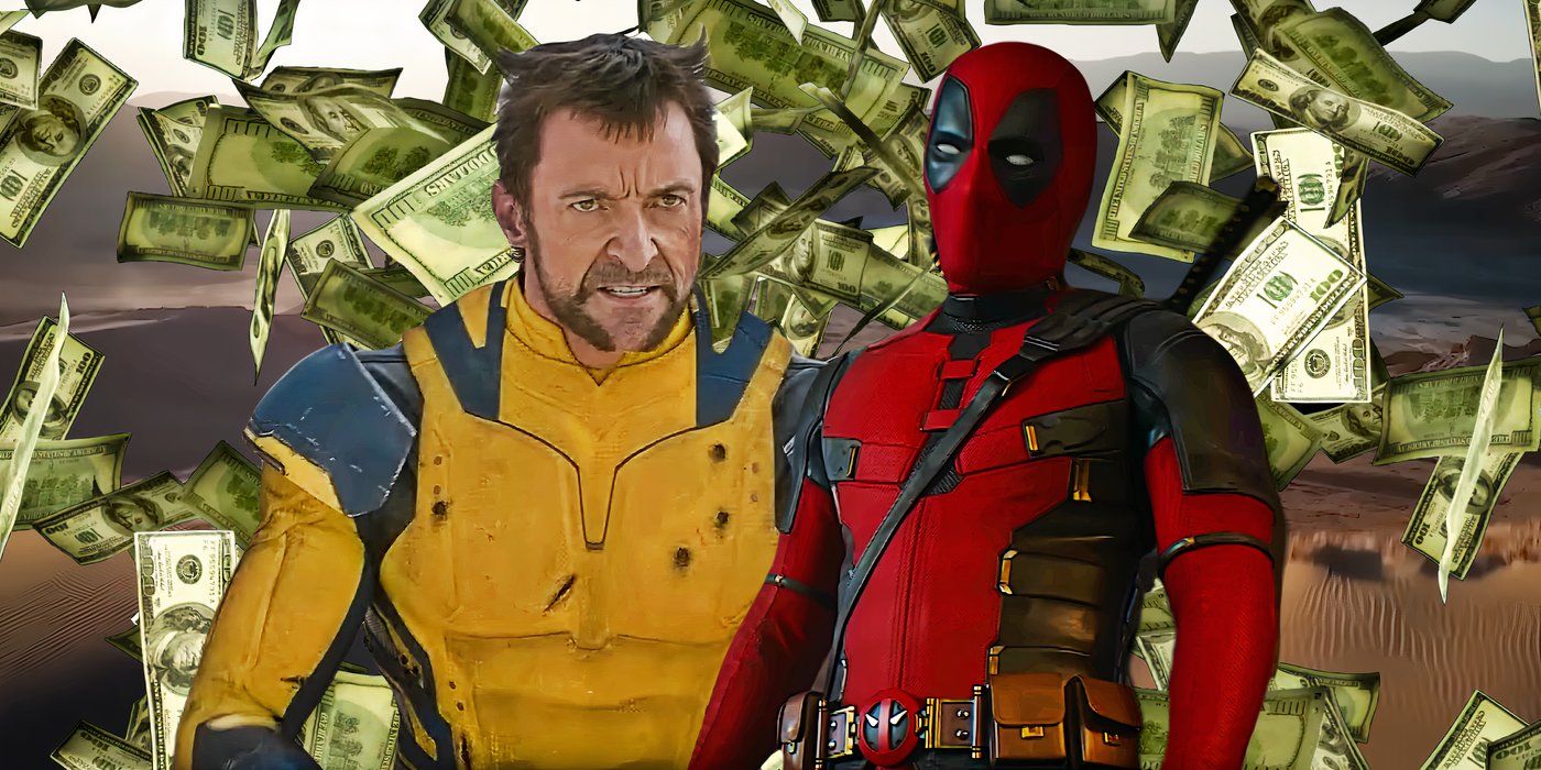 Ryan Reynolds as Deadpool and Hugh Jackman as Wolverine surrounded by falling money in Deadpool & Wolverine custom image