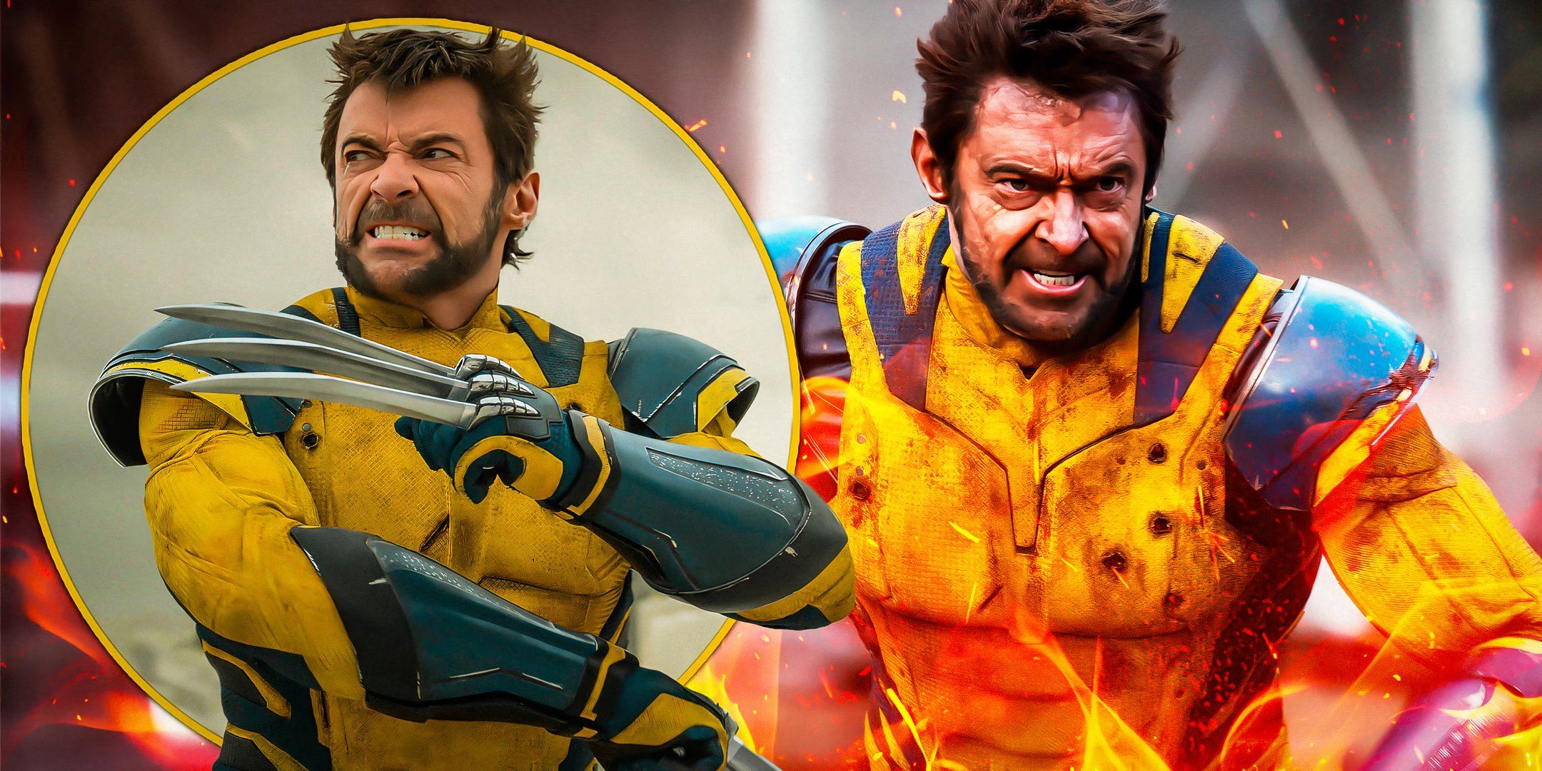 Hugh Jackman como Wolverine parecendo bravo e correndo e lutando em Deadpool & Wolverine