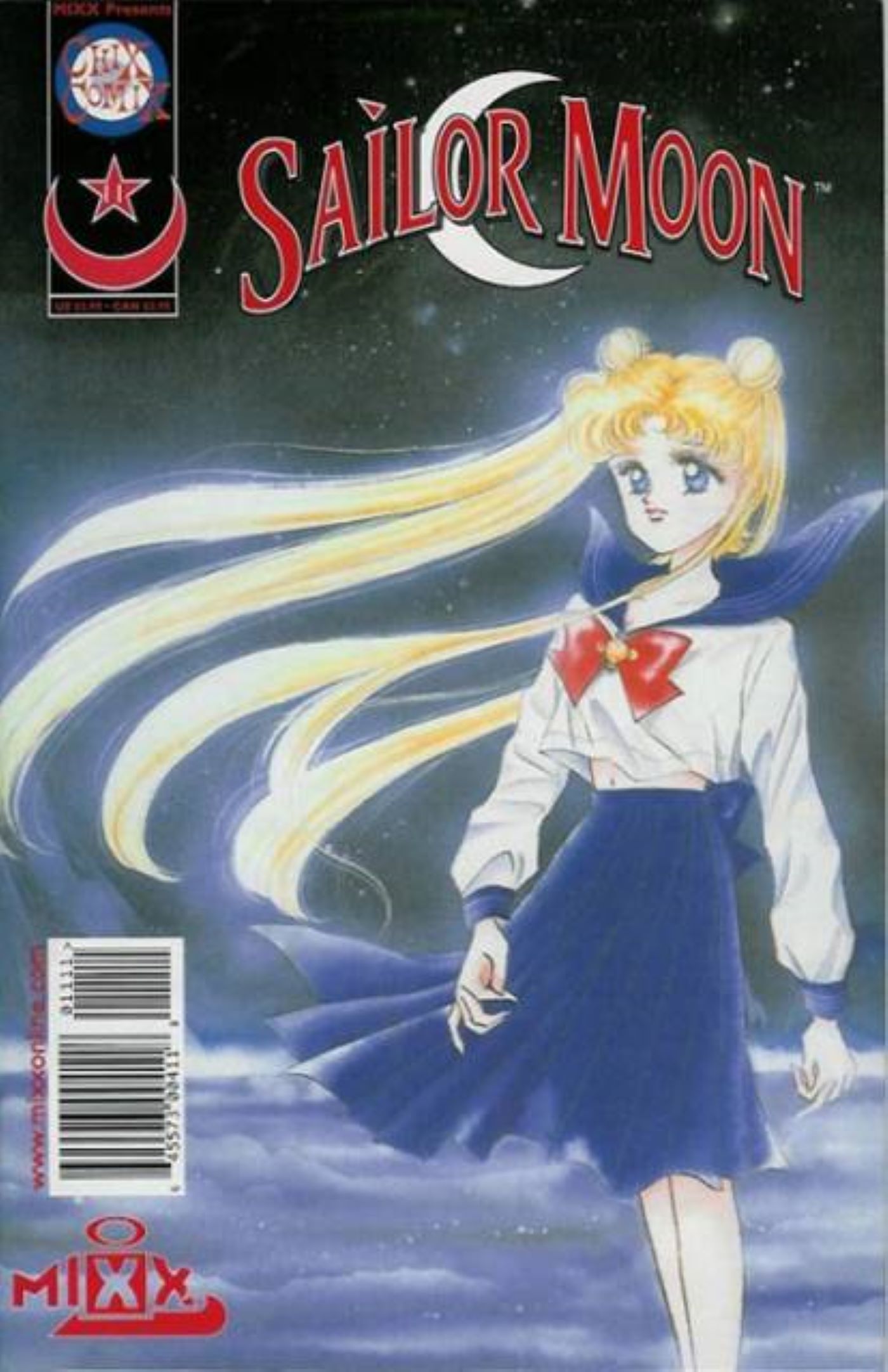 Sailor Moon - Capa 11 retratando Usagi em seu yukata em uma noite de luar com nuvens abaixo dela.
