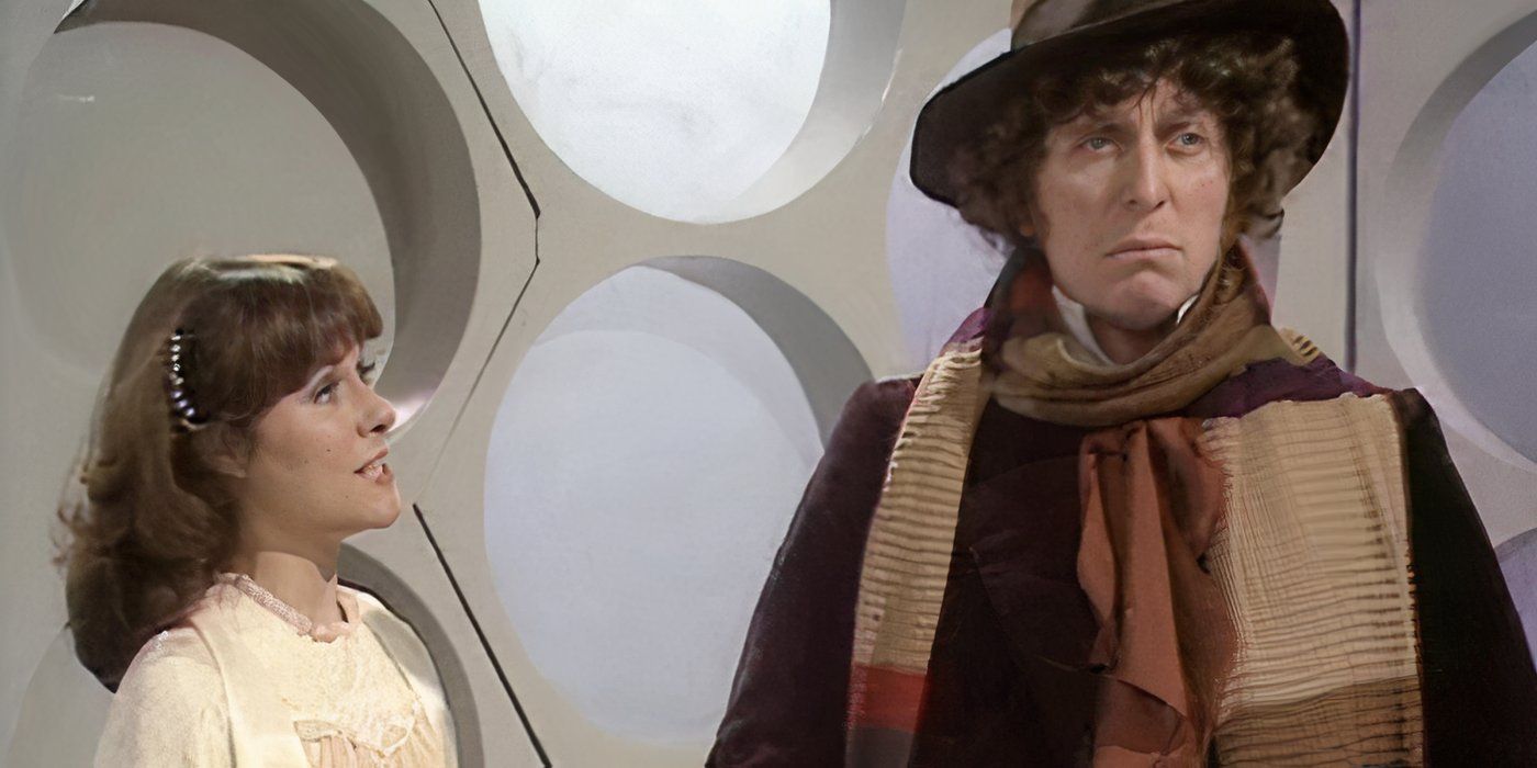 Sarah with the Doctor in the TARDIS in Doctor Who