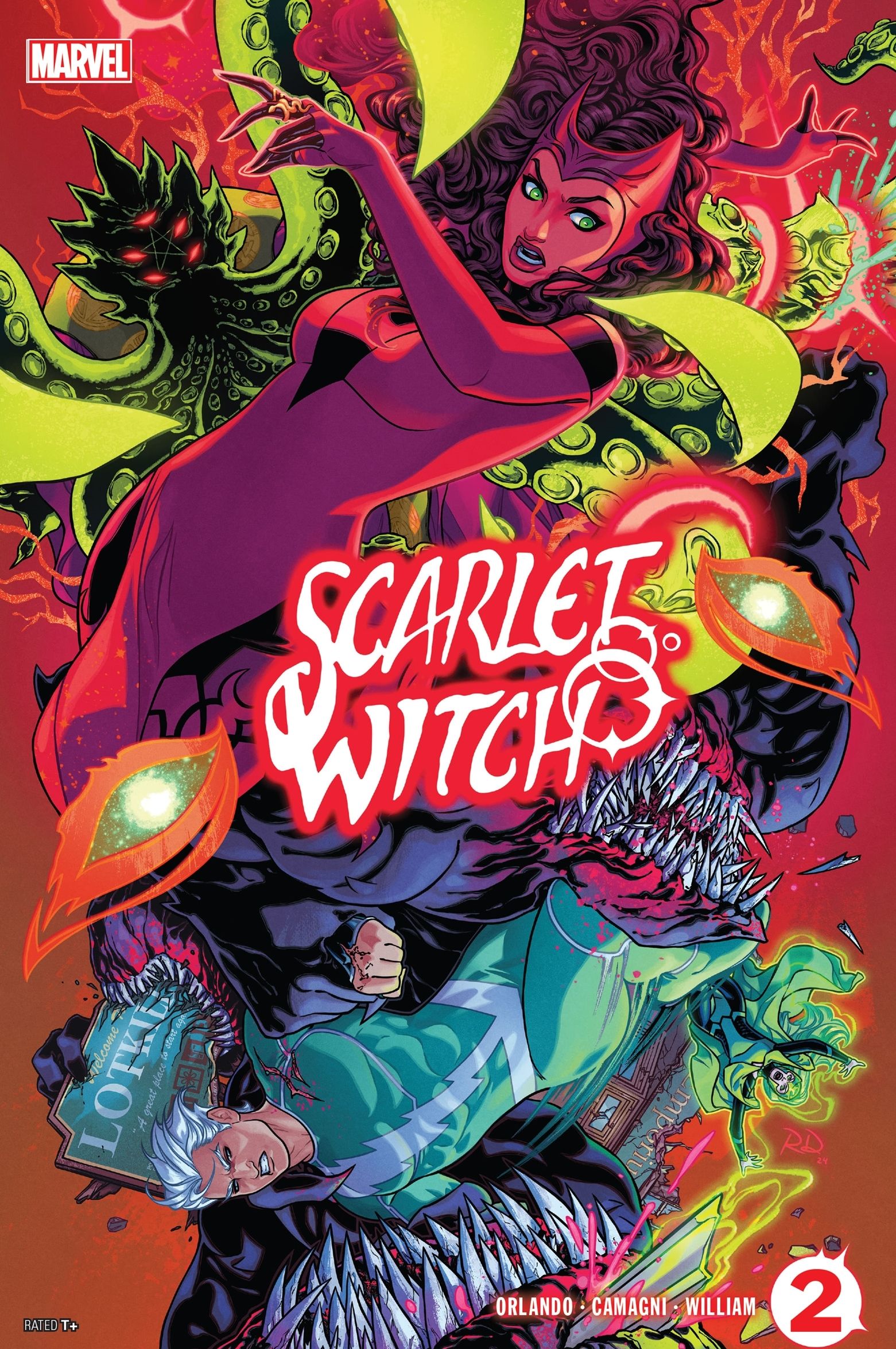 Scarlet Witch luta contra Moridun na capa da Scarlet Witch #2