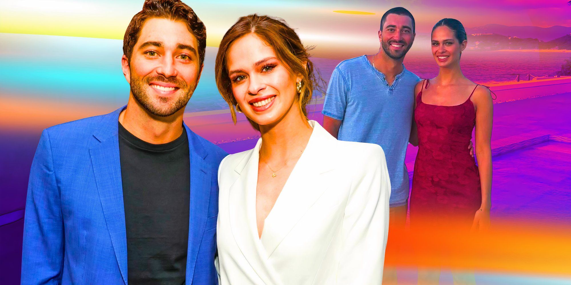 The Bachelor's Joey Graziadei and Kelsey Anderson smile and pose together in a montage photo.