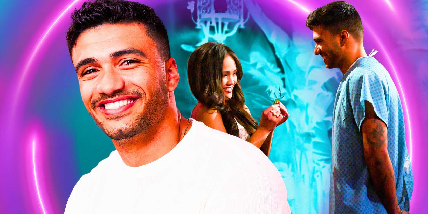 The Bachelorette's Jenn Tran and Jonathon Johnson smile at each other.