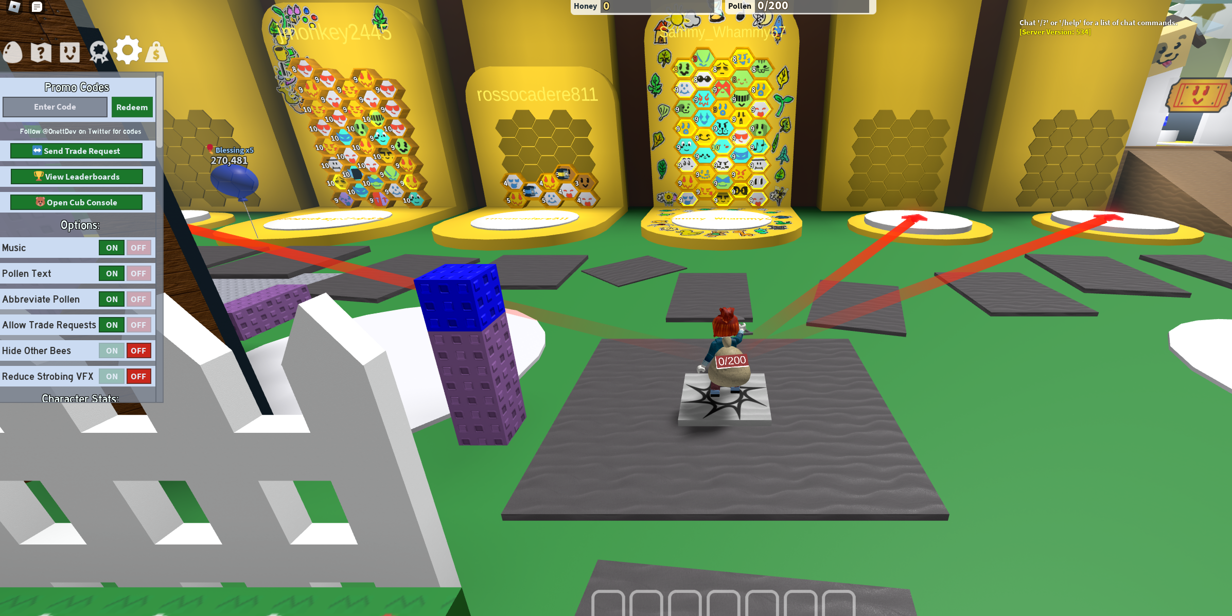 O jogador ativando códigos no Bee Swarm Simulator no Roblox