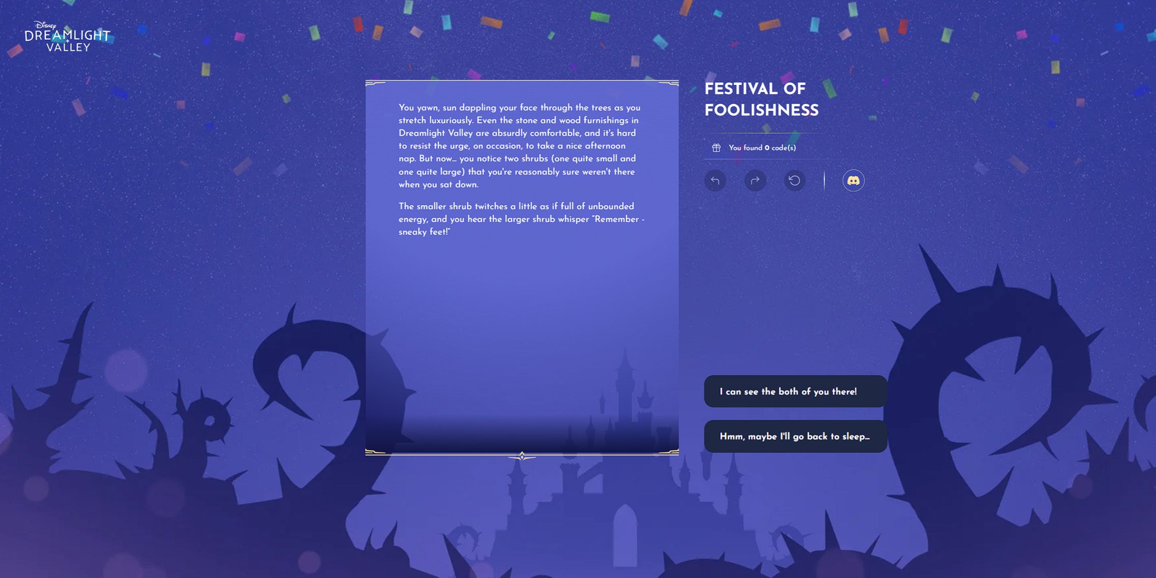 A primeira página da aventura do Festival of Foolishness no Disney Dreamlight Valley