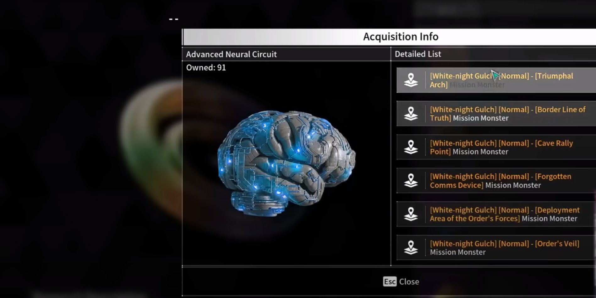 As diferentes missões onde você pode farmar Circuitos Neurais Avançados em The First Descedant