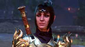 Shadowheart smiling in the Shadow-Cursed Lands in Baldur's Gate 3.
