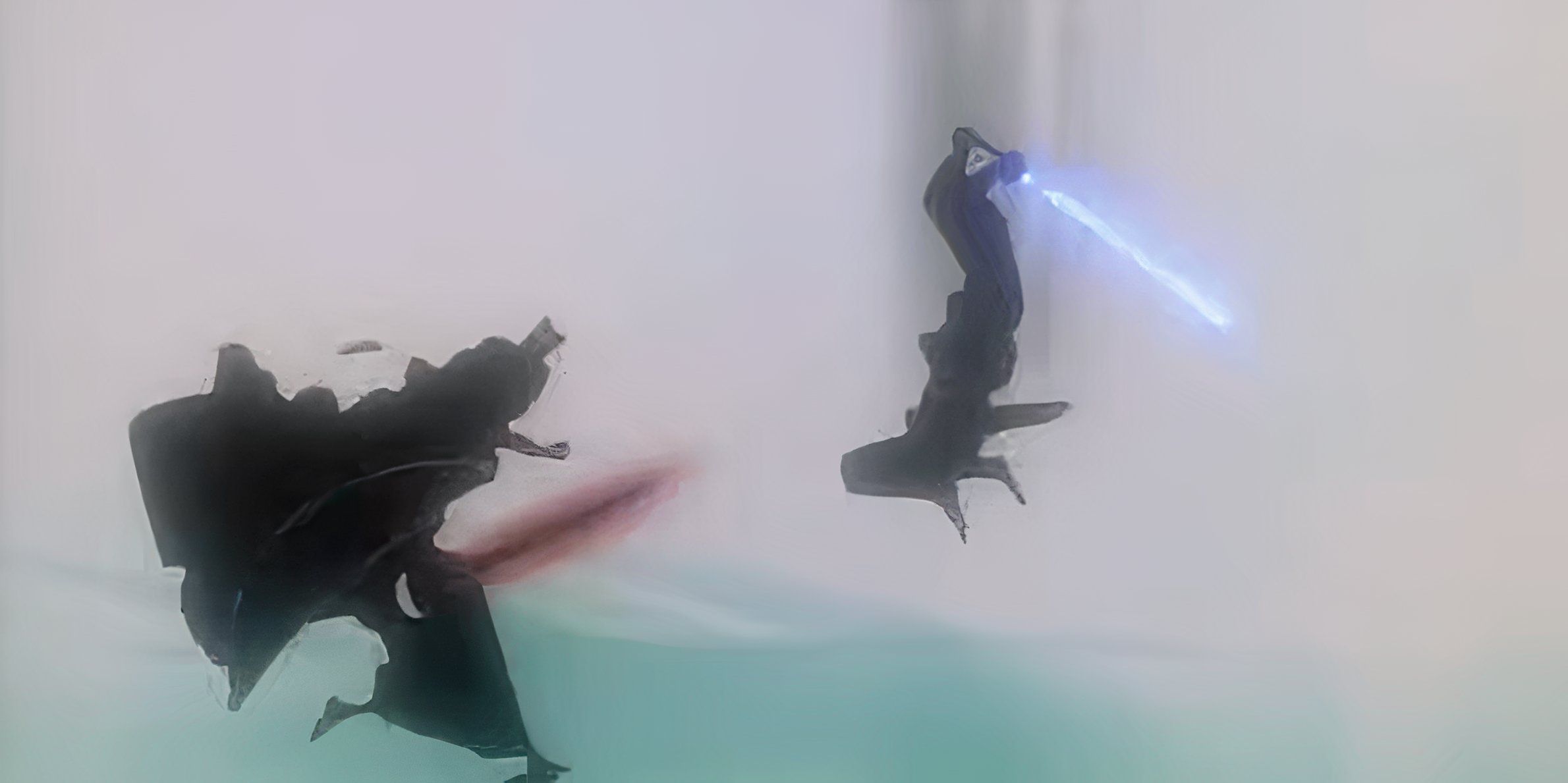 Figuras sombrias de Nagato e Tenchi avançam um em direção ao outro na batalha