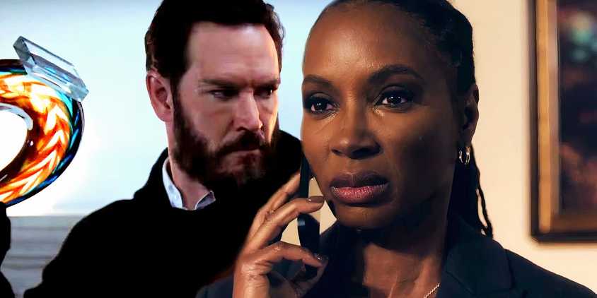 Shanola Hampton as Gabi on the phone while Sir holds an object in Found season 2
