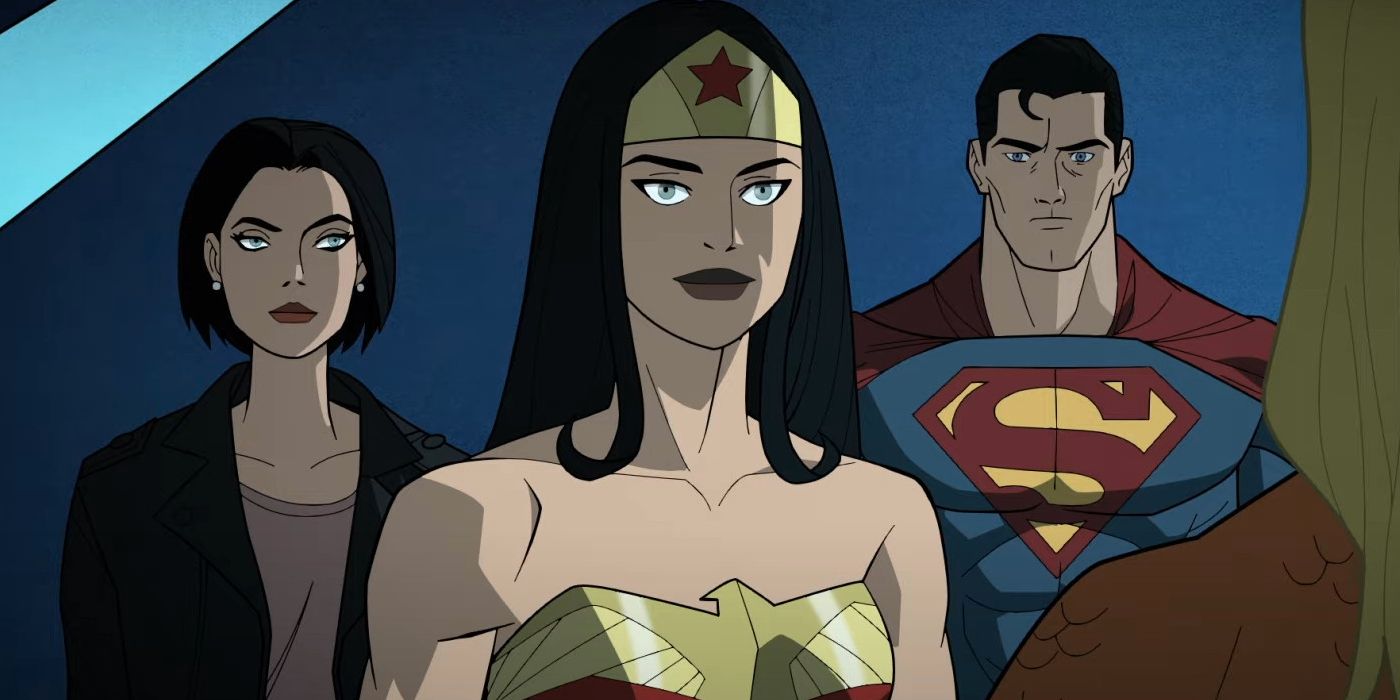 Foto da Liga da Justiça Crise nas Infinitas Terras com Mulher-Maravilha, Superman e Lois Lane juntos
