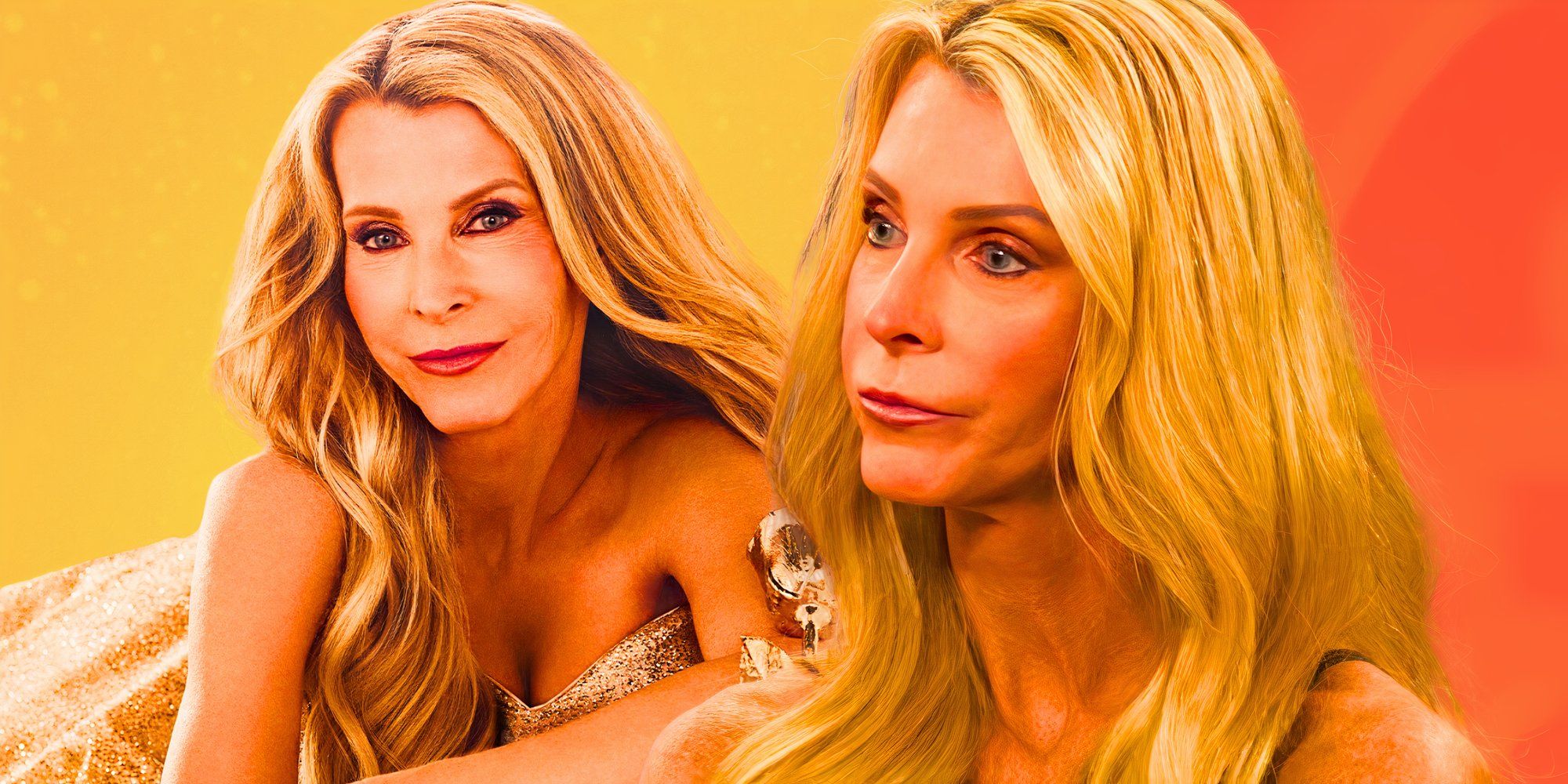 montage of Joan from Golden Bachelorette looking serious and promo shot