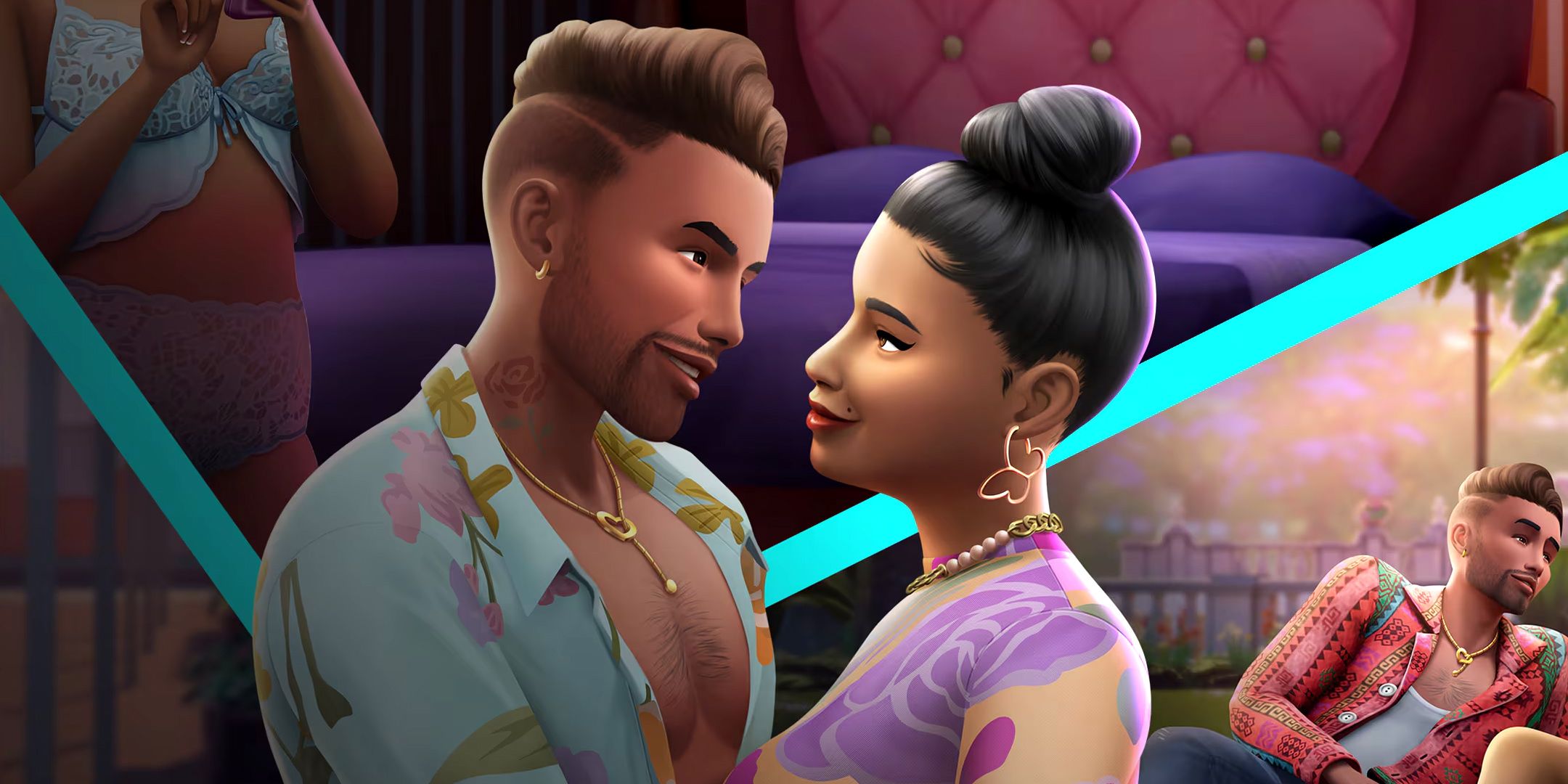 Two Sims embracing lovingly in the Sims 4 Lovestruck expansion.