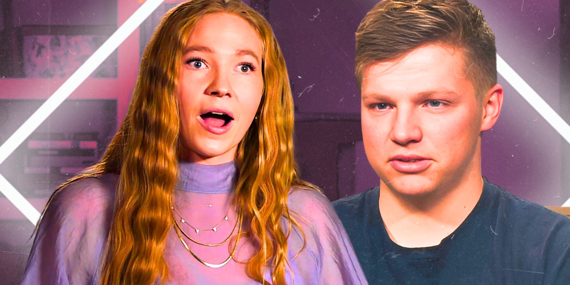 Sister Wives’ Aspyn Brown has her mouth open in shock and Garrison Brown looks somber.