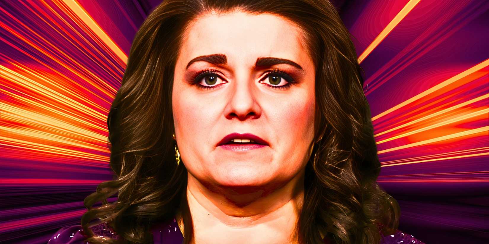 Robyn Brown from Sister Wives looking intense with laser beam background