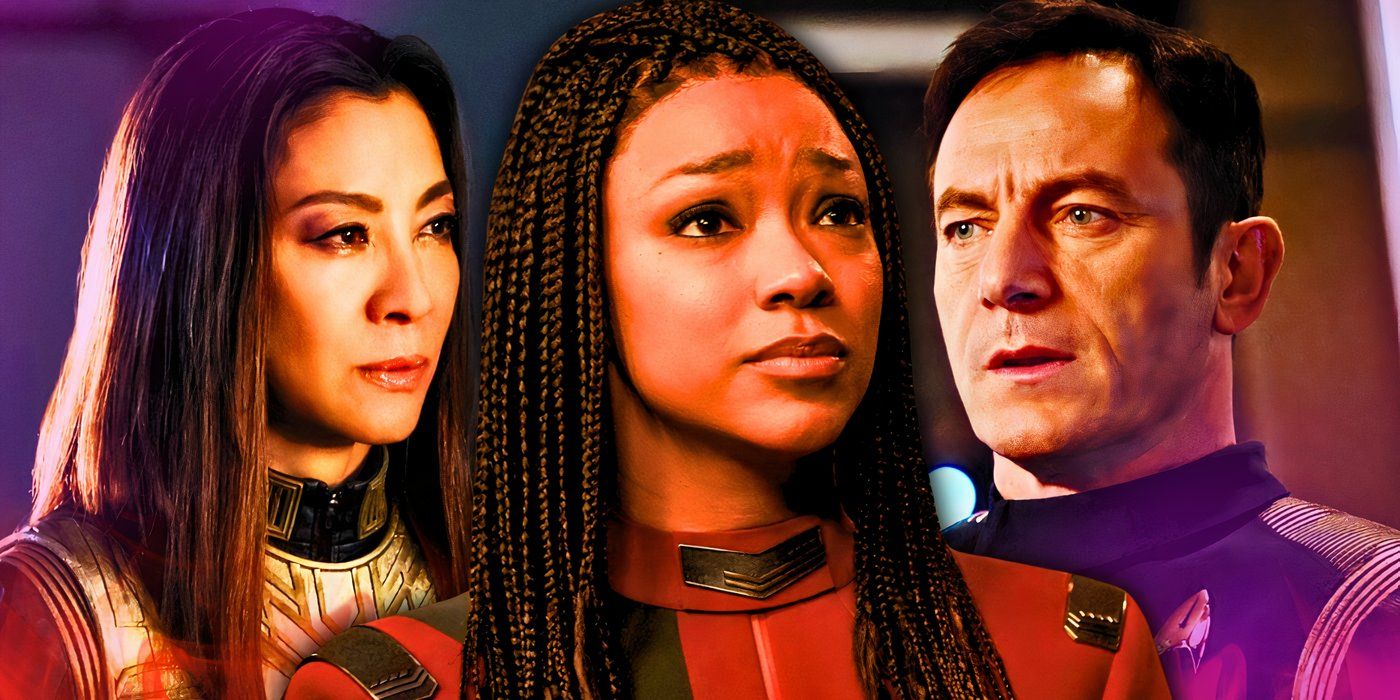 Emperor Georgiou, Captain Burnham, and Captain Lorca in Star Trek: Discovery