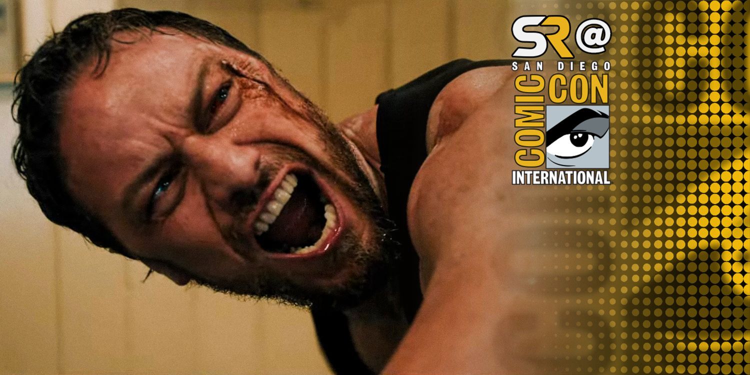 Speak No Evil James McAvoy screaming overlayed with San Diego Comic-Con image