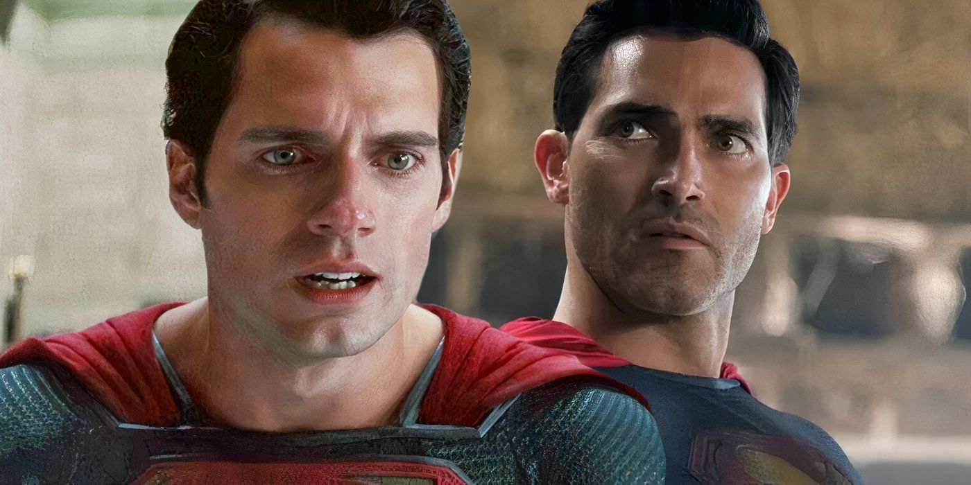 Split image of DCEU Superman and Superman & Lois Superman