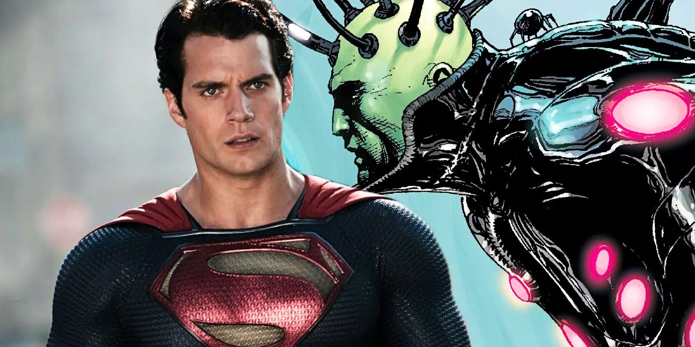 Una imagen dividida de Henry Cavill DCEU Superman y Brainiac en DC Comics