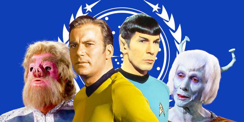 A Tellarite, Captain Kirk, Mr. Spock, and an Andorian in Star Trek:TOS