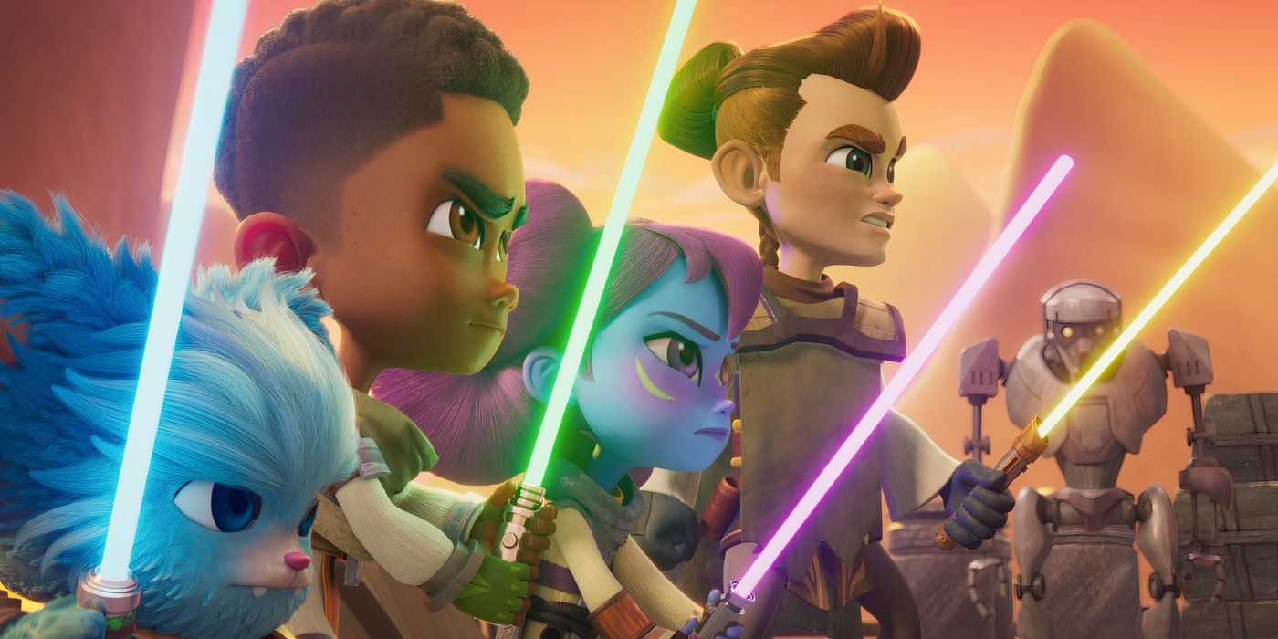 Young Jedi line up with their light sabers in Star Wars Young Jedi Adventures Season 2