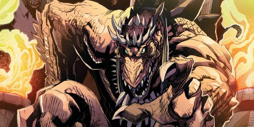 Stegron reaching forward in Spider-Man comics