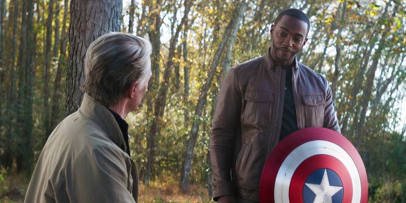 Steve Rogers passing Sam Wilson the shield in Avengers Endgame