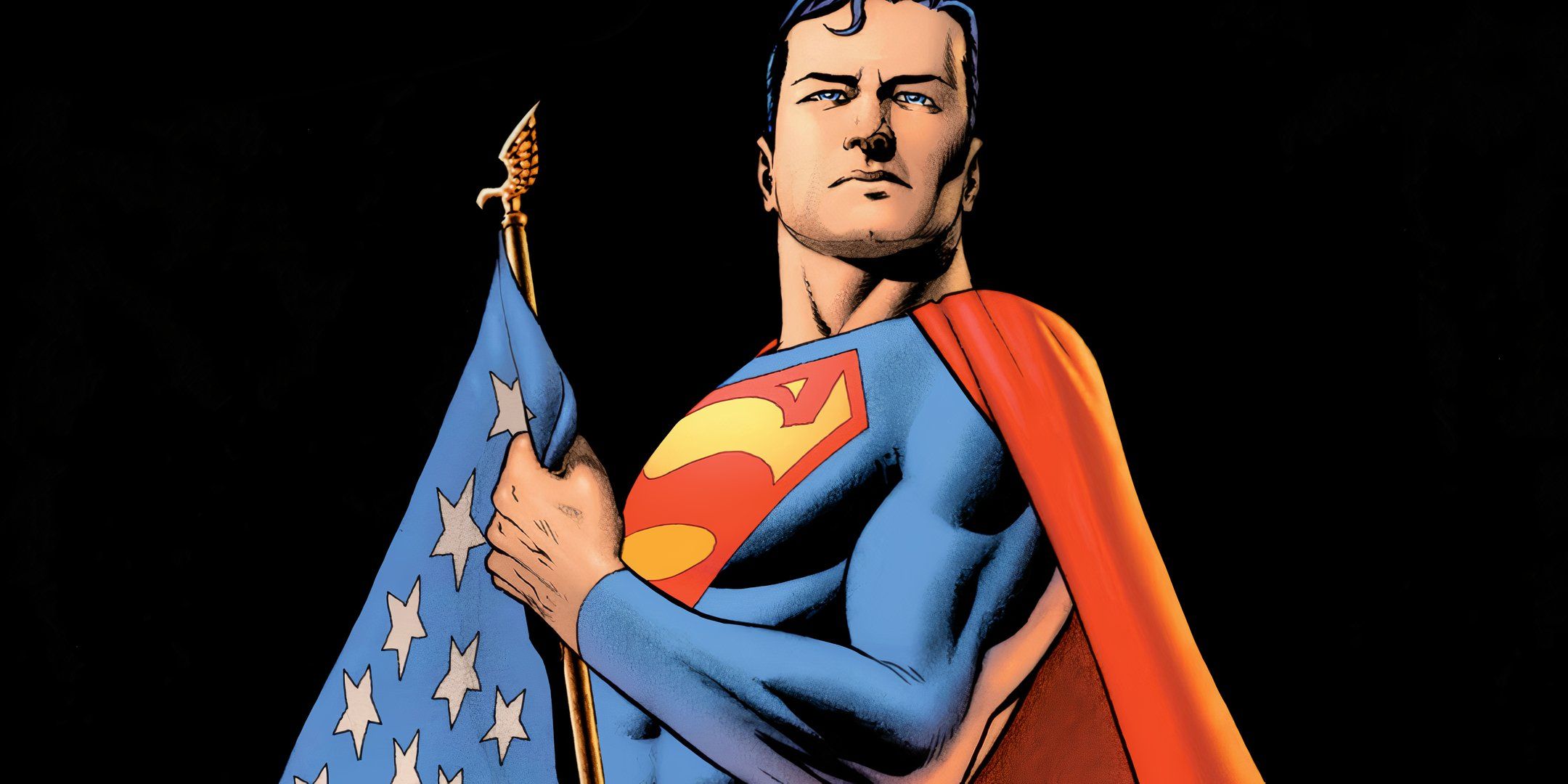 Superman reaches for the American flag