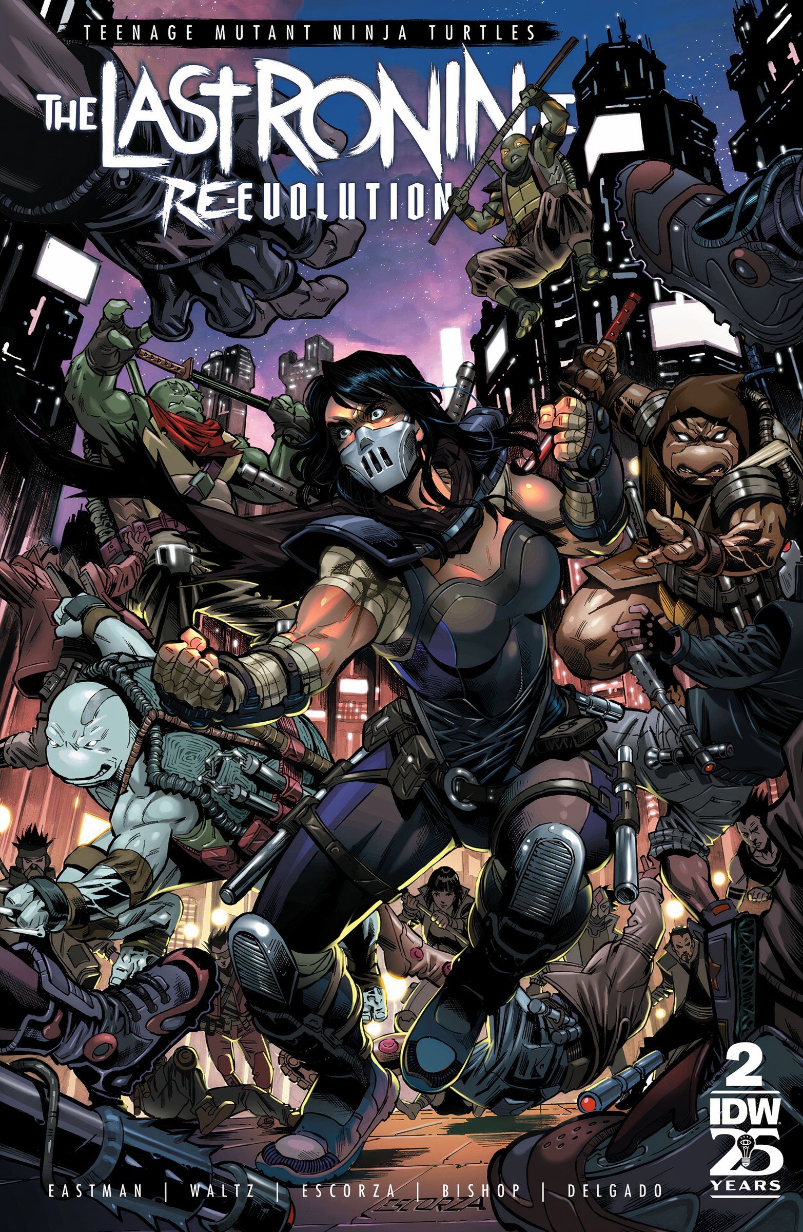 The new TMNT team attacking someone wearing Casey jones' hockey mask