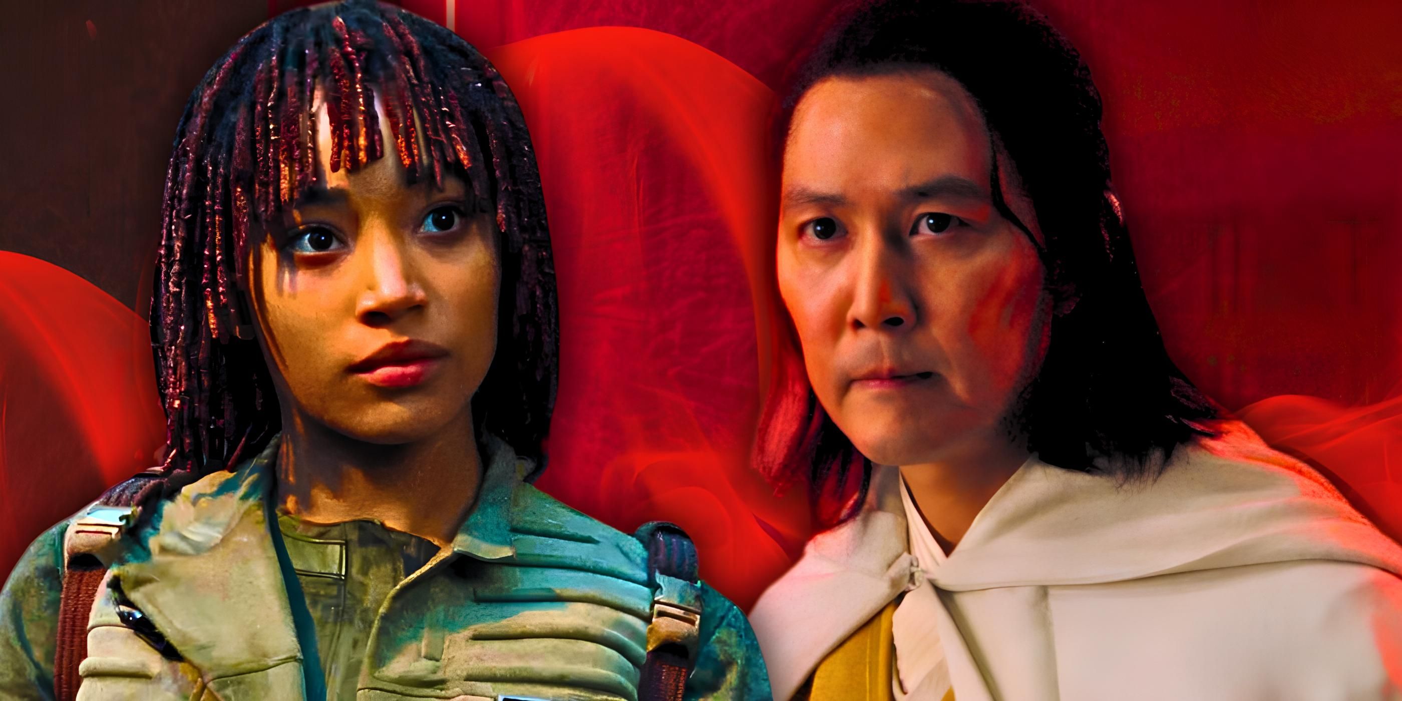 Amandla Stenberg as Osha and Lee Jung-jae as Master Sol in The Acolyte 