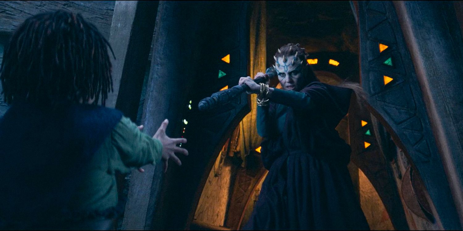 Mother Koril (Margarita Levieva) using the Force to unleash Mae's fury in The Acolyte season 1 episode 7