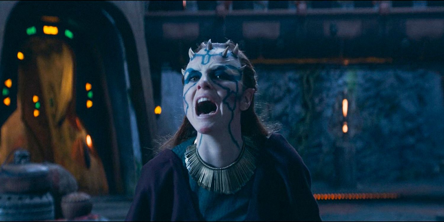 Mother Koril (Margarita Levieva) screaming in fur in The Acolyte season 1 episode 7