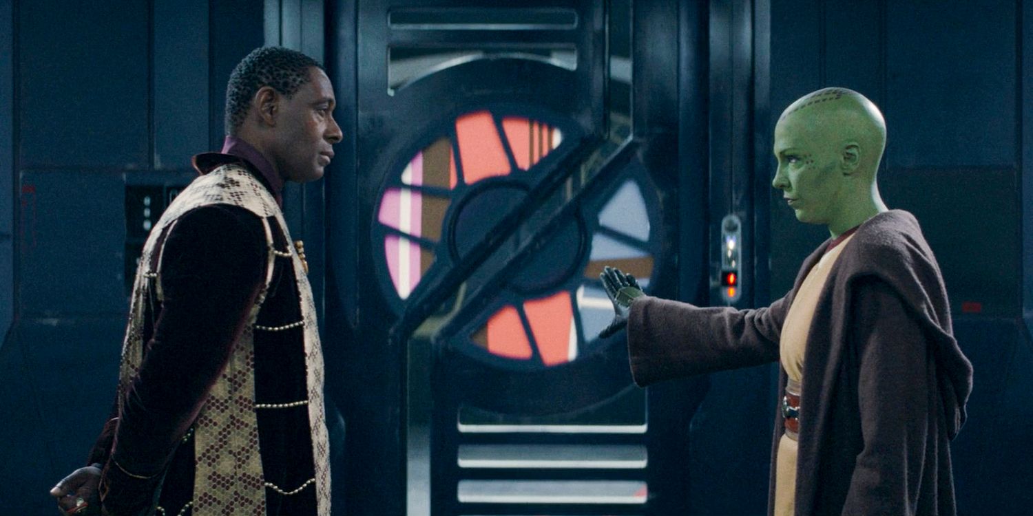 Master Vernestra (Rebecca Henderson) asks Senator Rayencourt (David Harewood) to leave after their discussion in The Acolyte season 1 episode 8