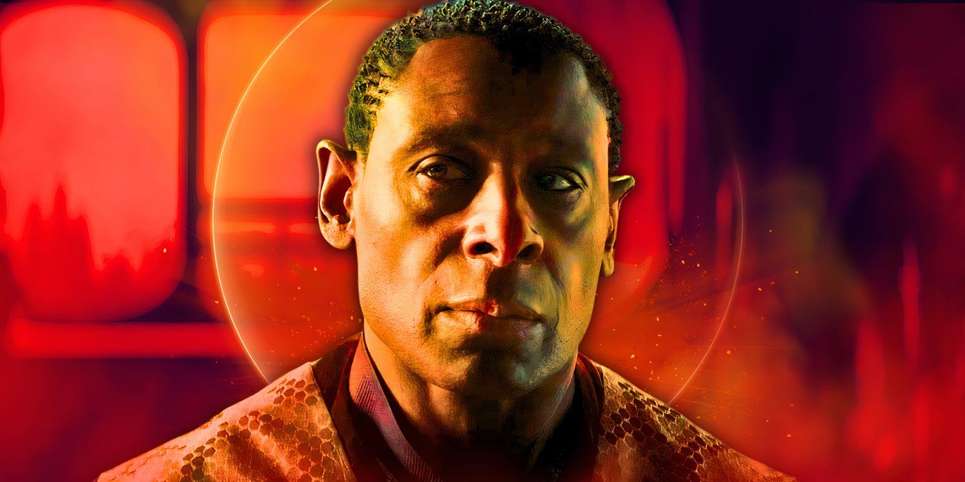 David Harwood as Senator Rayencourt in The Acolyte, edited over a red background
