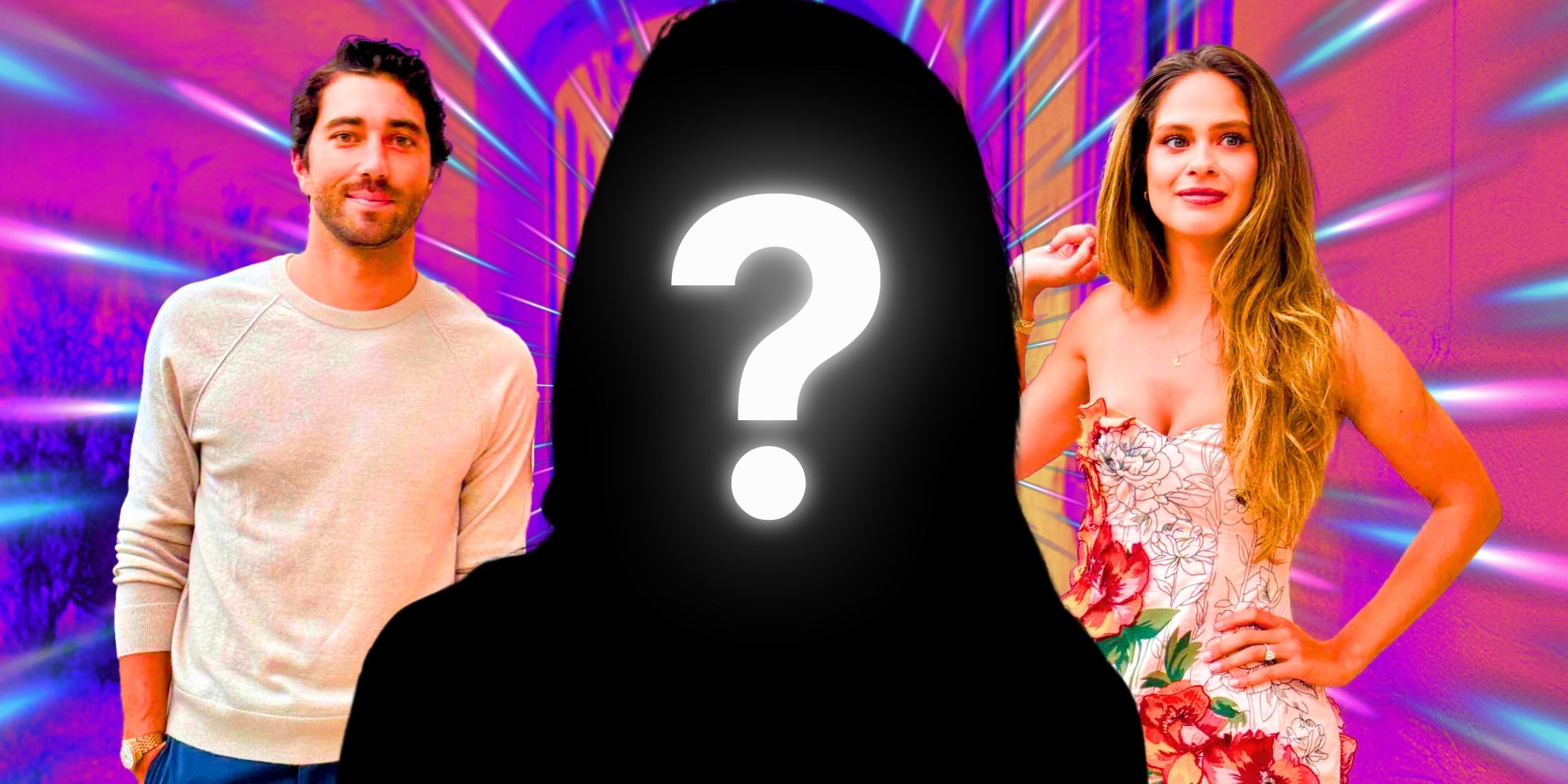 The Bachelor’s Joey Graziadei and Kelsey Anderson smile while flanking mystery figure.