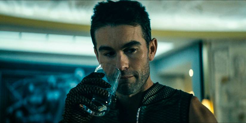 The Deep (Chace Crawford) drinking a glᴀss of water in the headquarters in The Boys season 4 episode 6