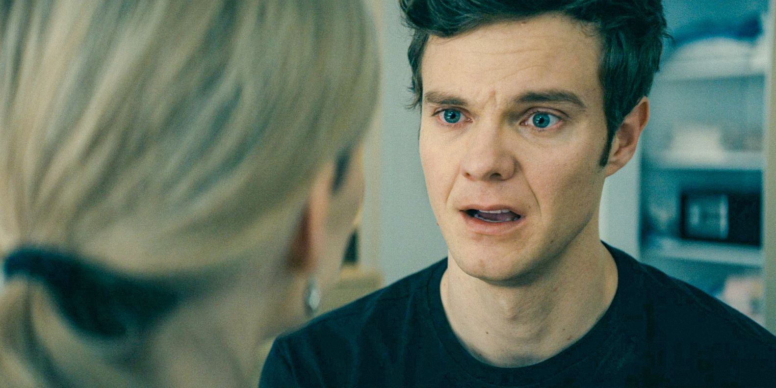 Hughie (Jack Quaid) on the verge of tears after his emotional marriage proposal in The Boys.