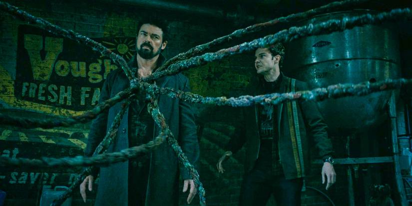 Butcher (Karl Urban) using his powers, with tentacles coming out of from his chest in The Boys.