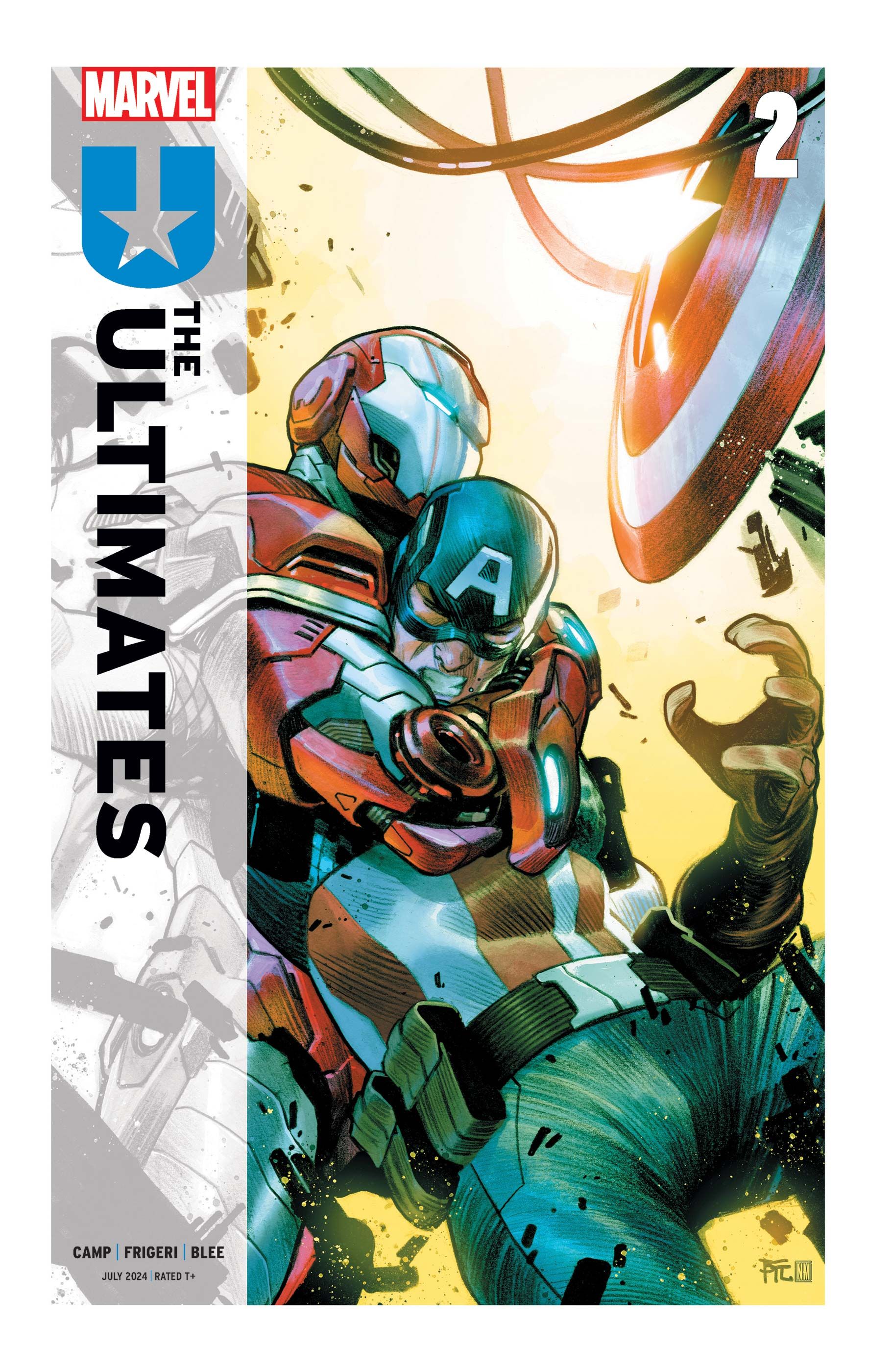 Ultimates #2 cover, Iron Man with Captain America in a headlock.