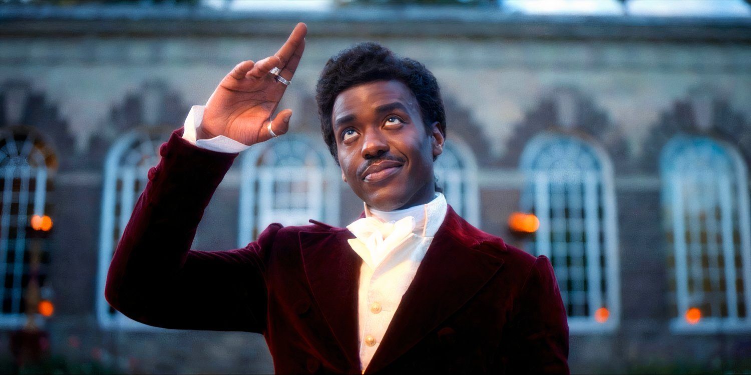 The Doctor (Ncuti Gatwa) salutes towards the sky with his fingers, saying goodbye to Rogue in Doctor Who.