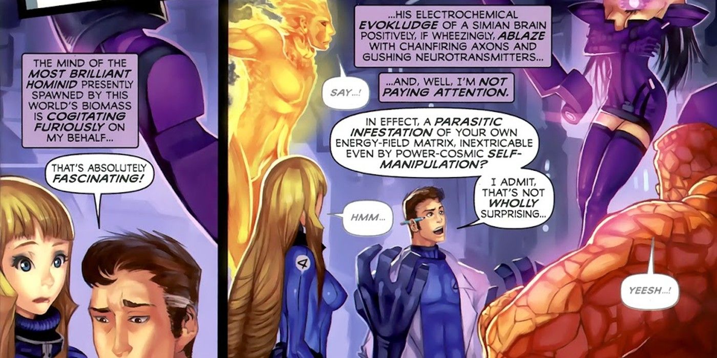 Galacta monologues about how the Fantastic Four can physically sense how smart Reed Richards is.