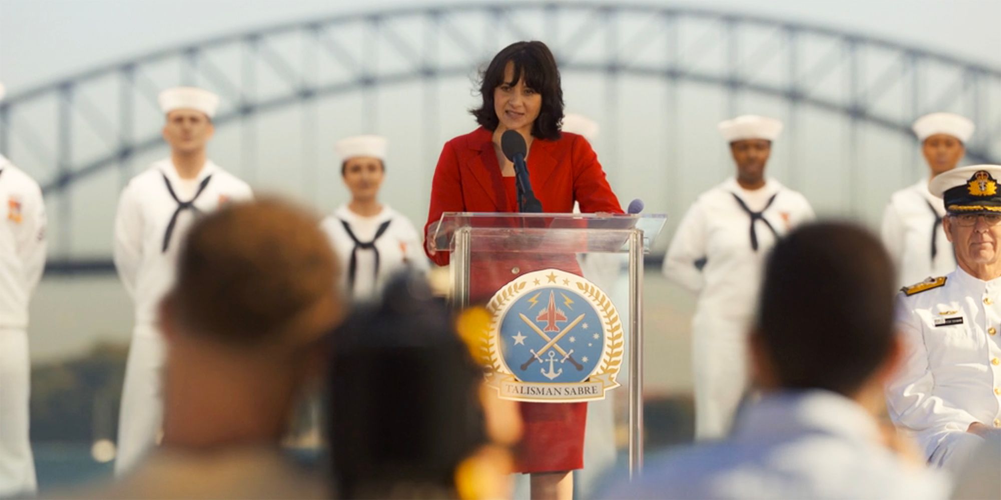 The Foreign Minster giving a speech in NCIS Sydney-1