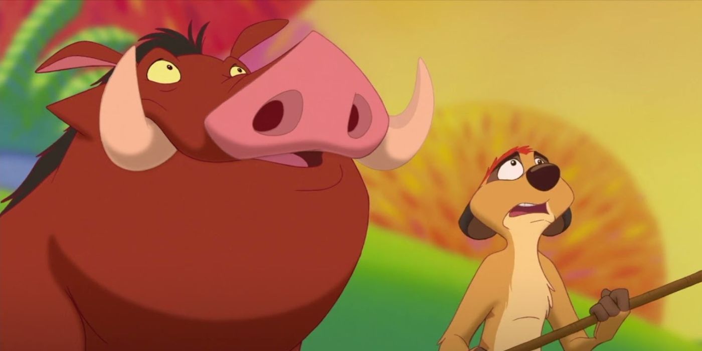 Timon and Pumbaa look stunned in The Lion King 1 1/2