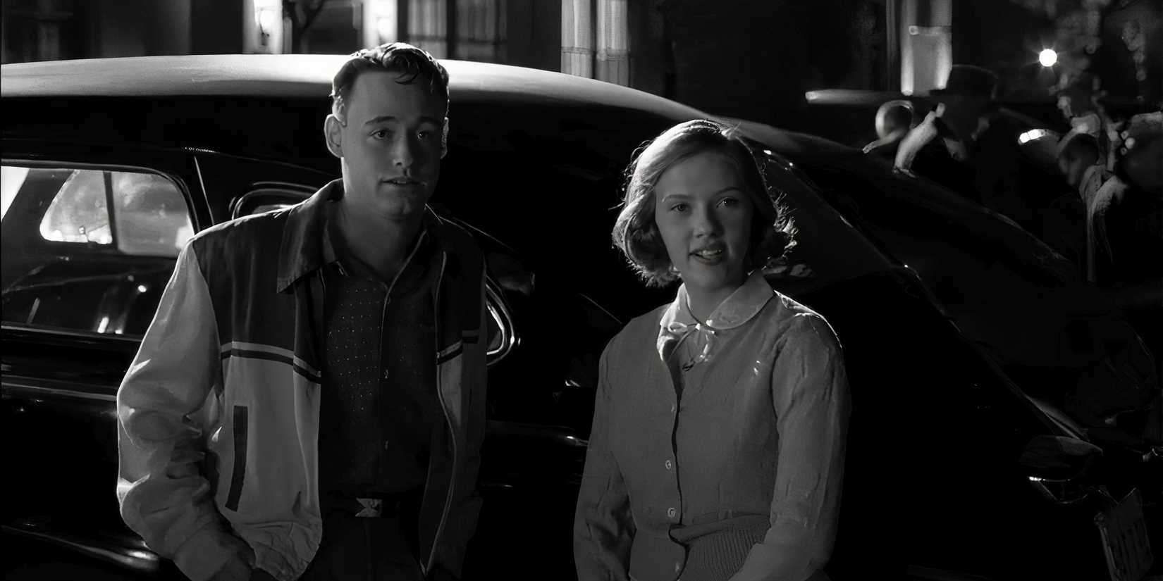 Black and white photo of Scarlett Johansson in The Man Who Wasn't There