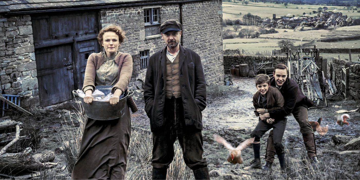 The Middelton family standing outside their house in The Village