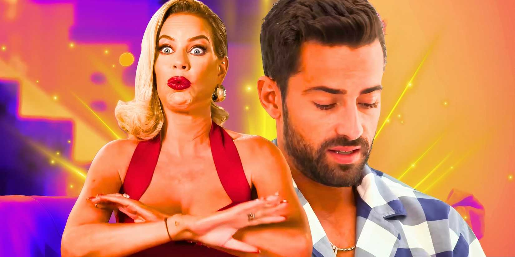 The Real Housewives Of Dubai: Caroline Stanbury & Sergio Carrallo with Sergio in the back while Caroline seems shocked