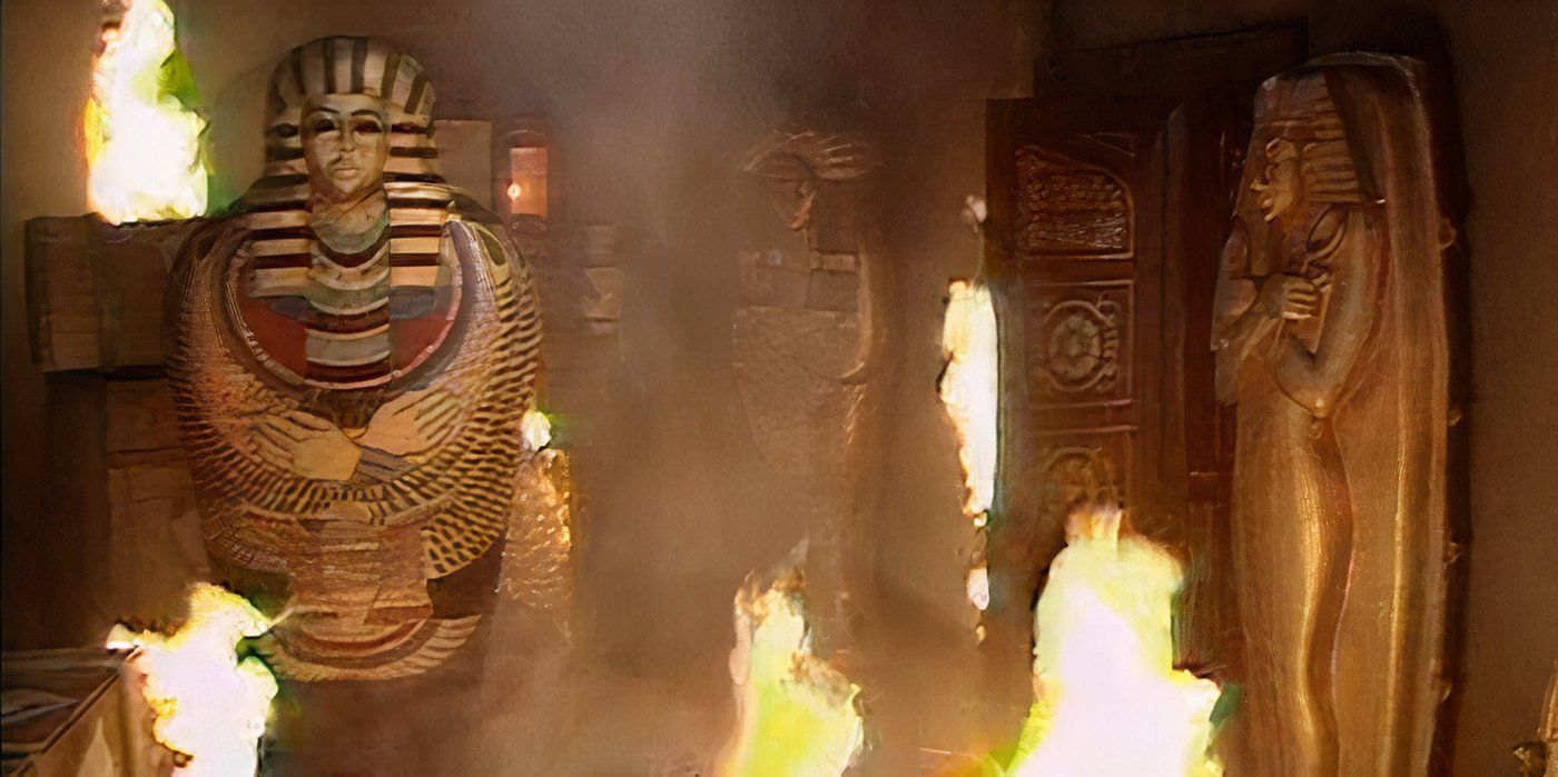 The sarcophagus burn in a fire in Doctor Who