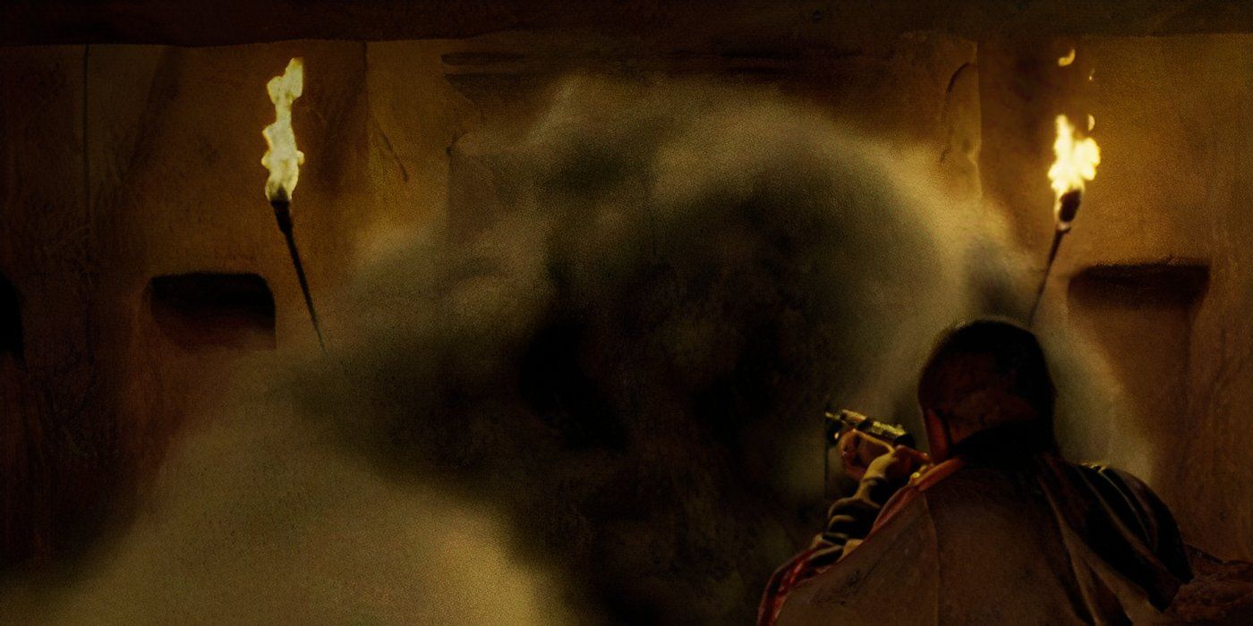 O Monstro de Fumaça enfrentando Locke nos túneis