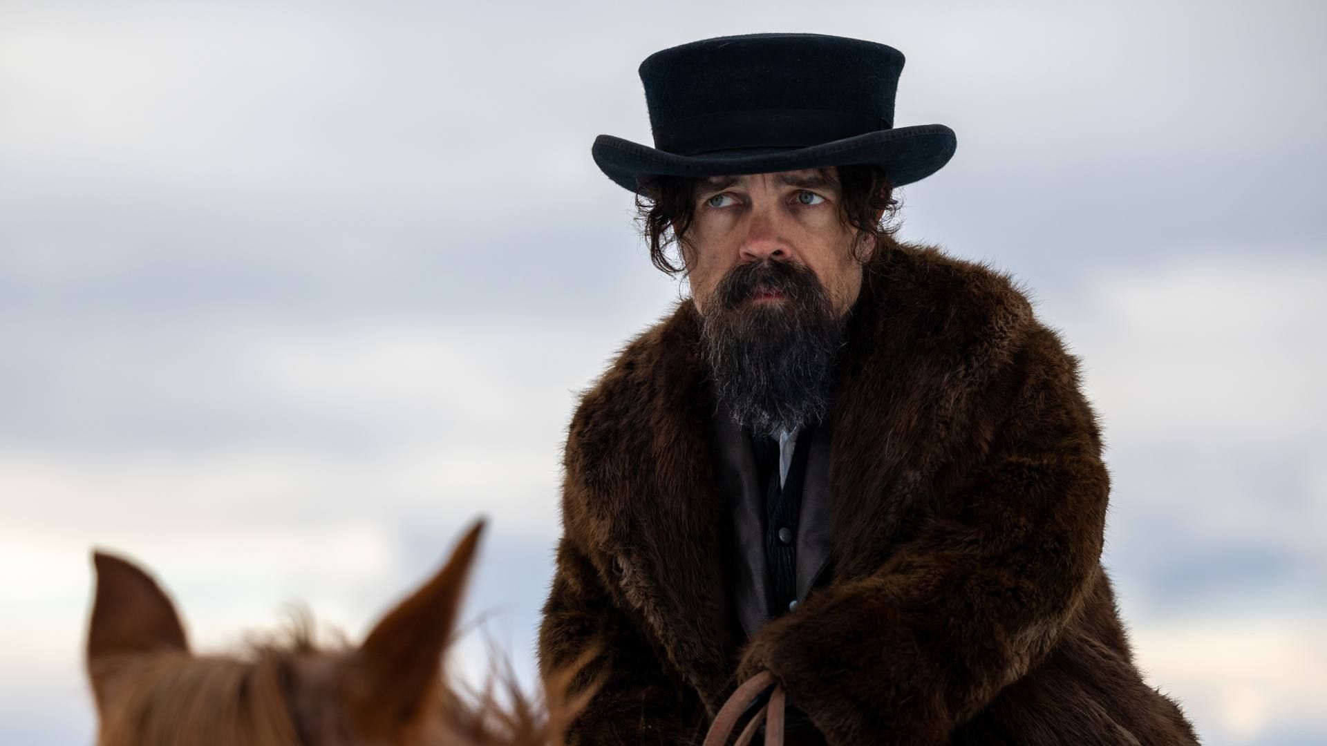 Peter Dinklage como Reginald parecendo sério em cima de um cavalo em The Thicket